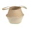 14'' Cream & Natural Cotton & Jute Boho Chic Belly Basket Planter